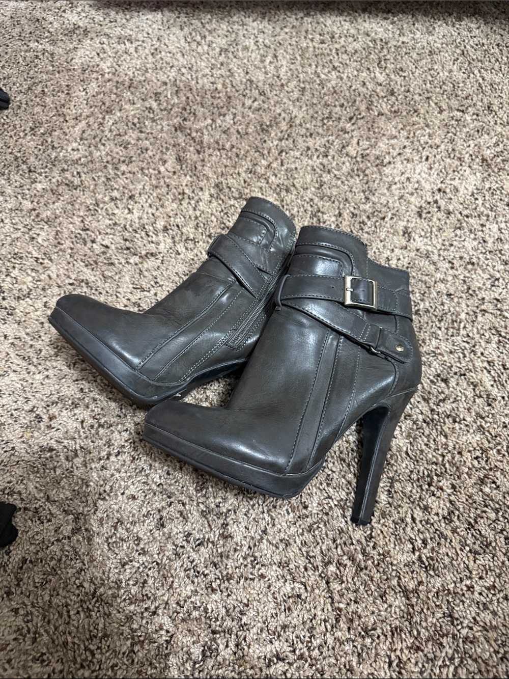 Charlotte Russe Dark Gray High Heel Ankle Boots with Buckle Strap